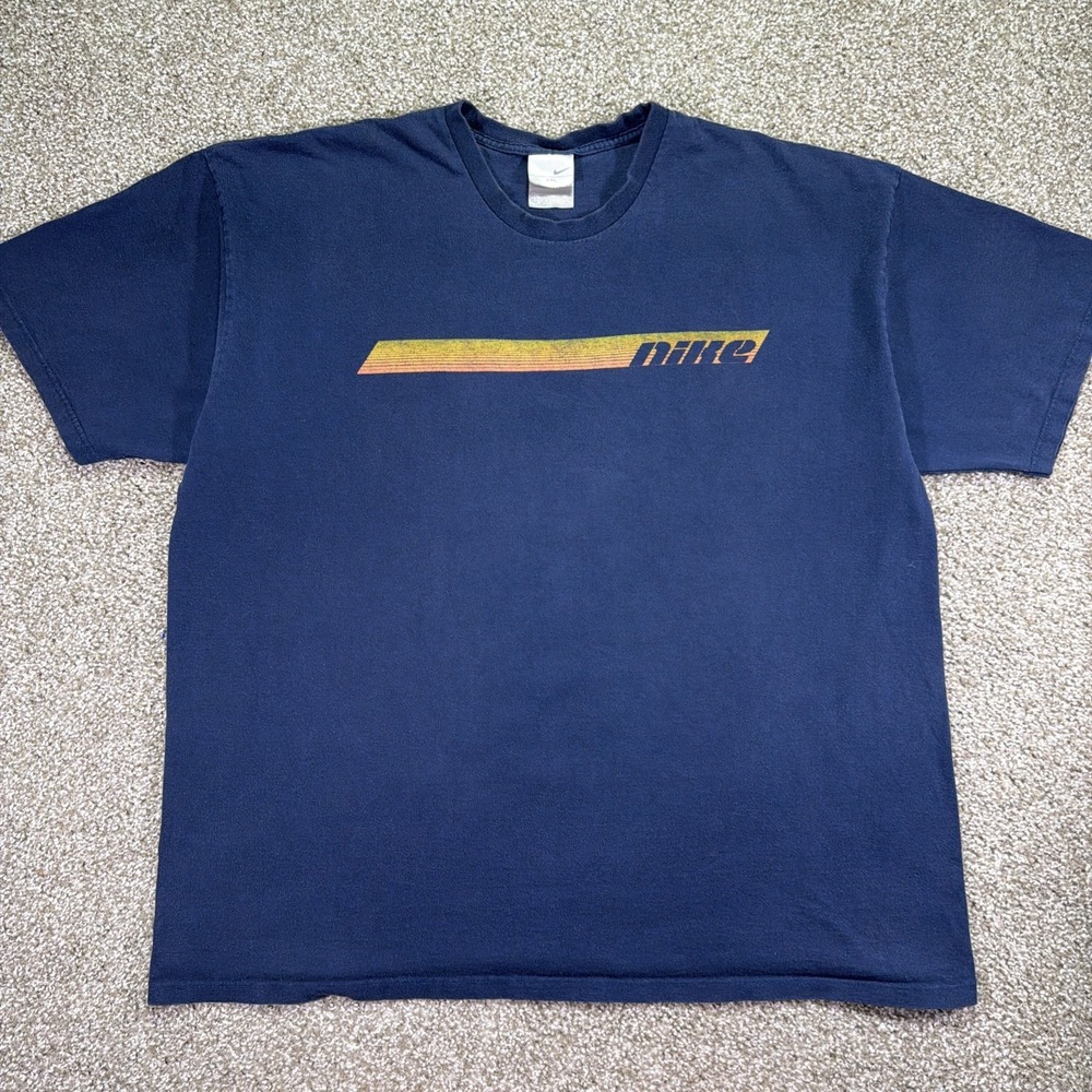 Vintage Nike Silver Tab Graphic Tee Y2k Essentials Size XXL Navy Blue